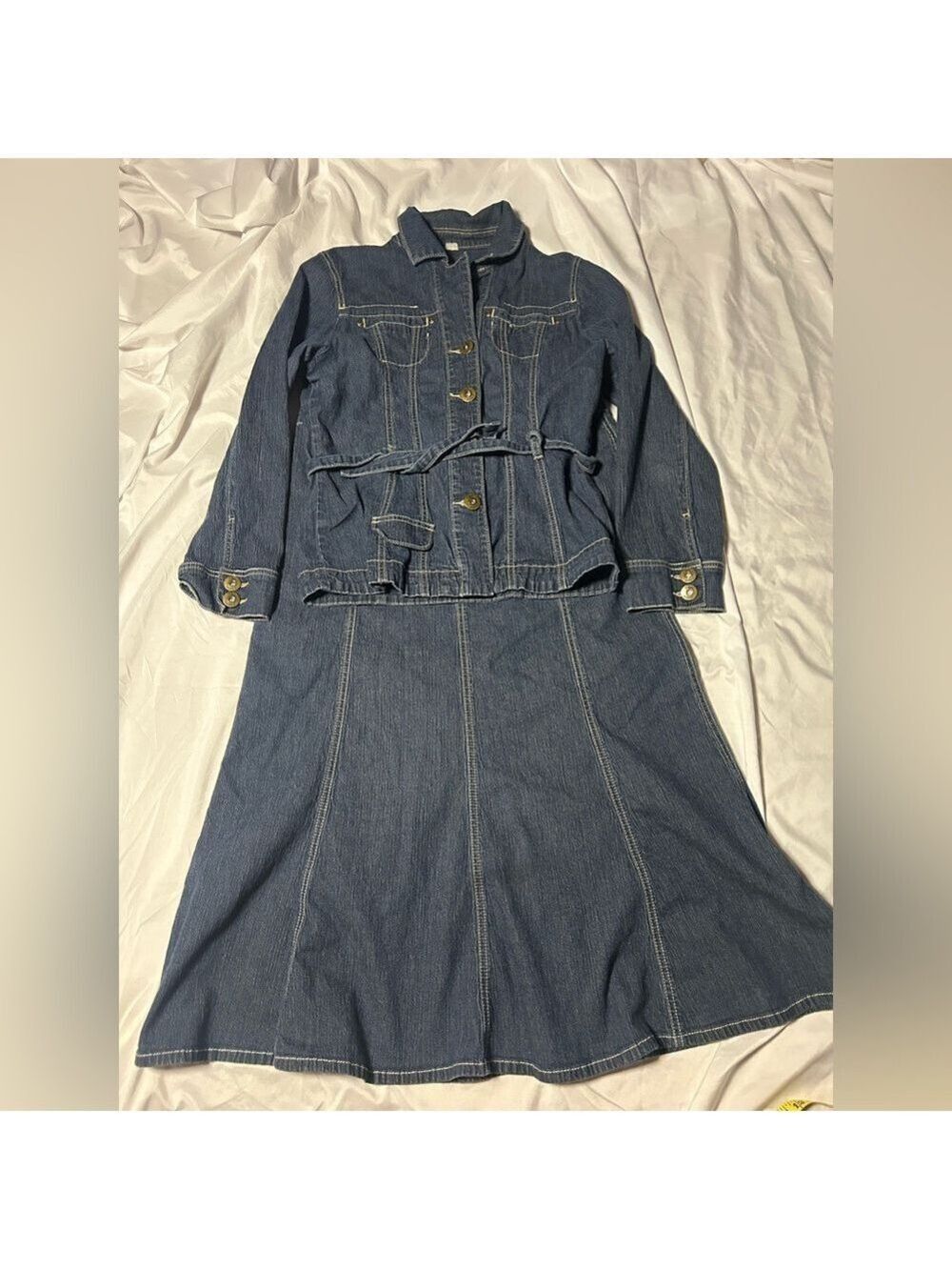 Vtg  Denim Riders Copper Collection Jacket & A Line Flared Skirt Sz 9